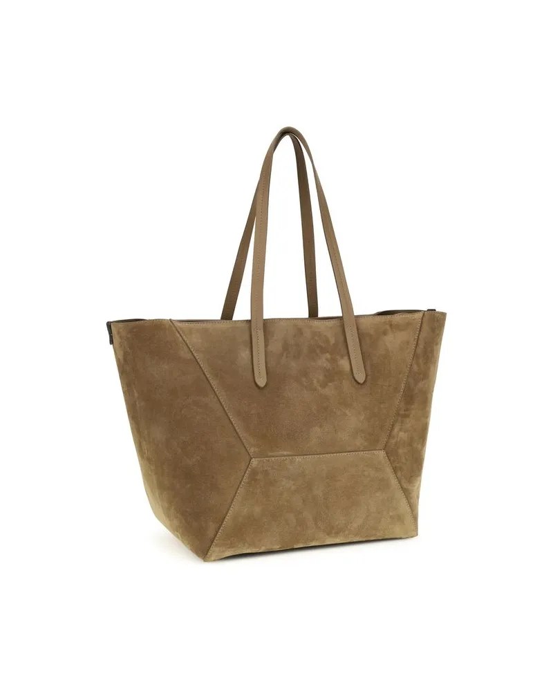 Brunello Cucinelli Women's Beige Calf Leather Bos Taurus Shoulder Bag Beige