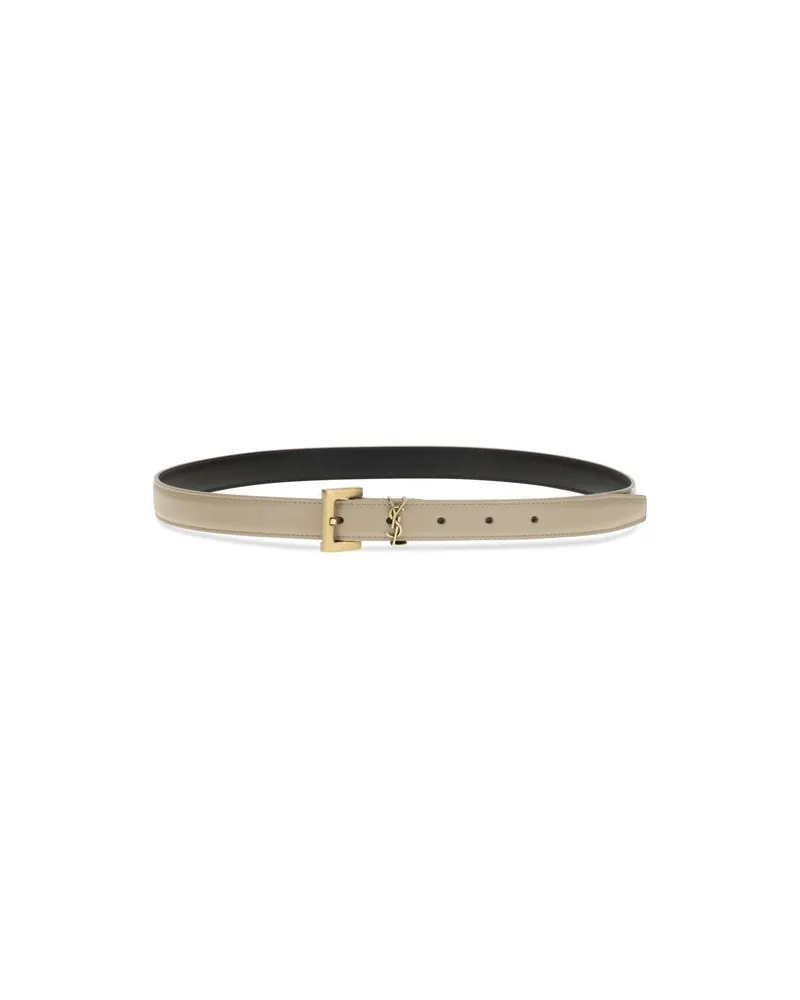 Saint Laurent Women's Beige Calf Leather Bos Taurus Thin Belt Beige