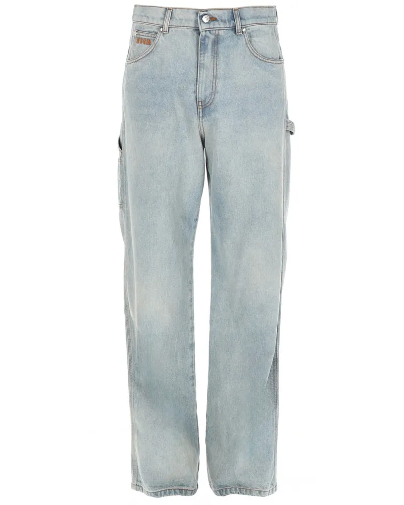 MSGM Logo-Detailed Cotton Jeans — Blue Blue