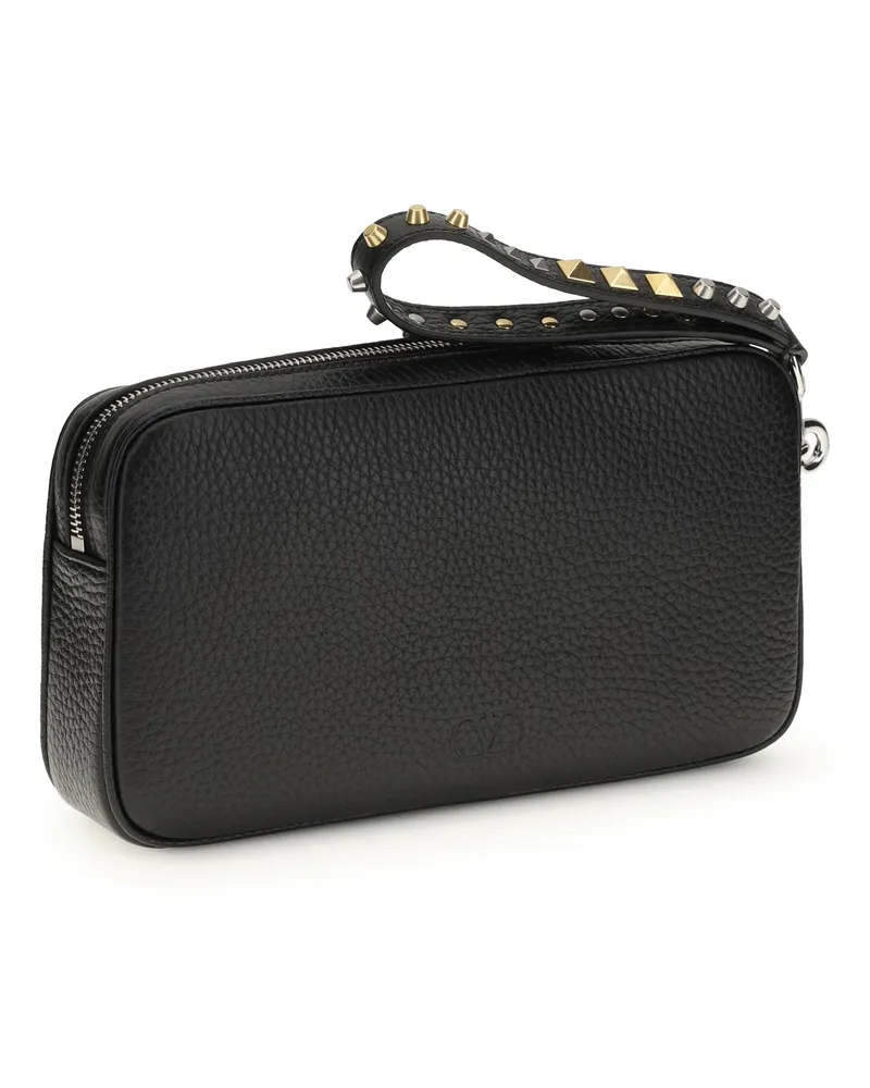 Valentino Garavani Men's Clutch Bag Rockstud Black Calf Leather Wash Black