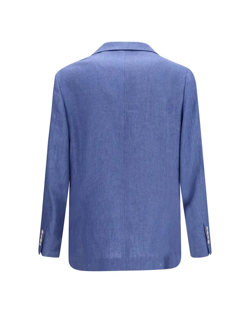 Brunello Cucinelli Men's Blue Linen Full-Length Jacket Clothing Blue