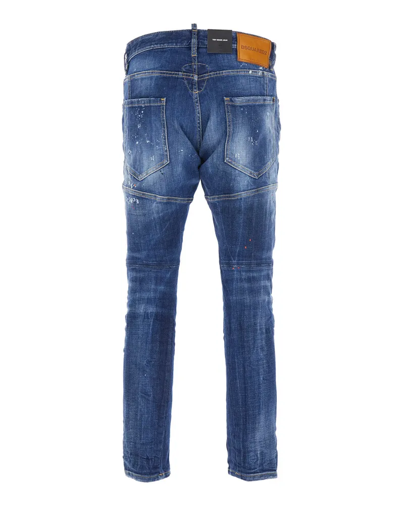 Dsquared2 Men's Tidy Biker Blue Jeans With Logo Patch Cotton Blue