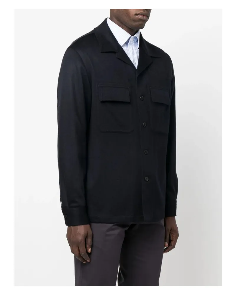 Ermenegildo Zegna Men's Shirt Jacket Blue Cashmere Outer Navy