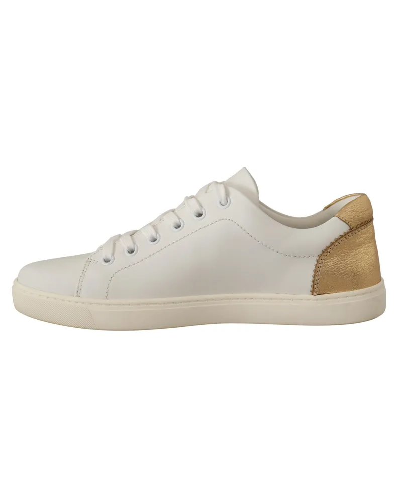 Dolce & Gabbana Women's White Gold Leather Low Top Sneakers White