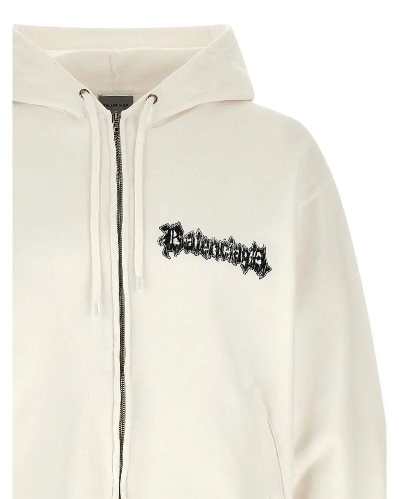 Balenciaga Logo-Embroidered Cotton Hoodie — White White