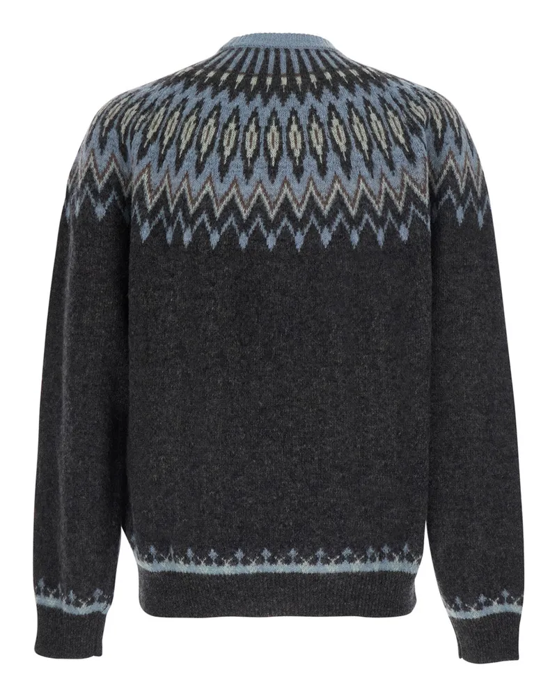 Roberto Collina Jacquard Wool Alpaca Crew Neck Sweater — Brown Brown