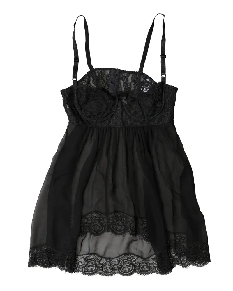 Dolce & Gabbana Women Black Silk Floral Lace Lingerie Top Underwear Cotton Nylon Rayon Black