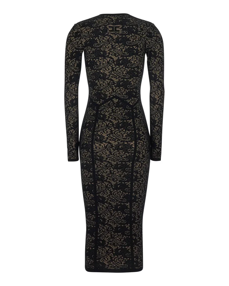 Elisabetta Franchi Women's Lace Long Sleeve Dress Black Tech Fabric Black