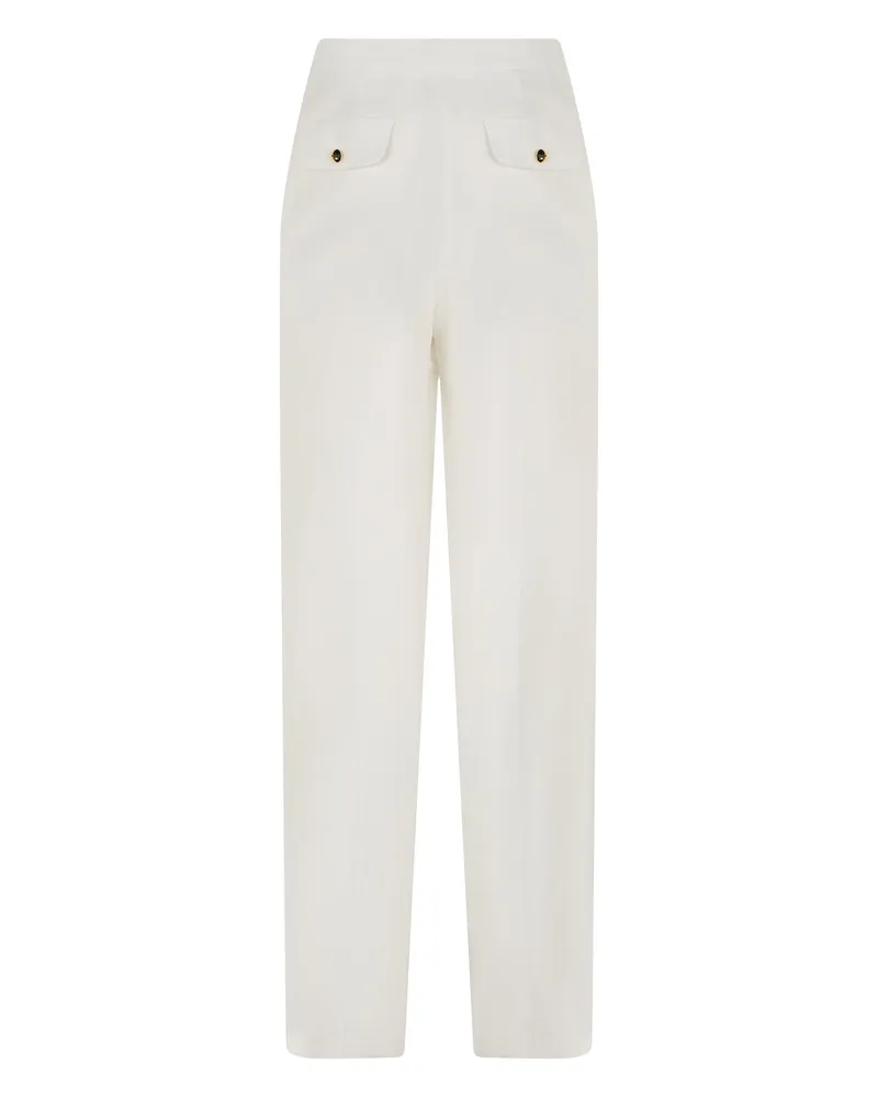 Elisabetta Franchi Women's Straight Trousers High-Waisted Ivory Linen White