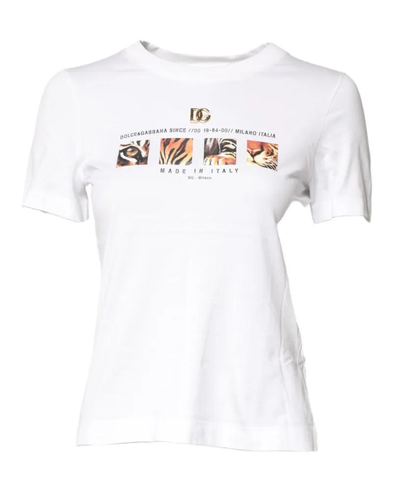 Dolce & Gabbana Women White Cotton Graphic Print Crew Neck T-Shirt White