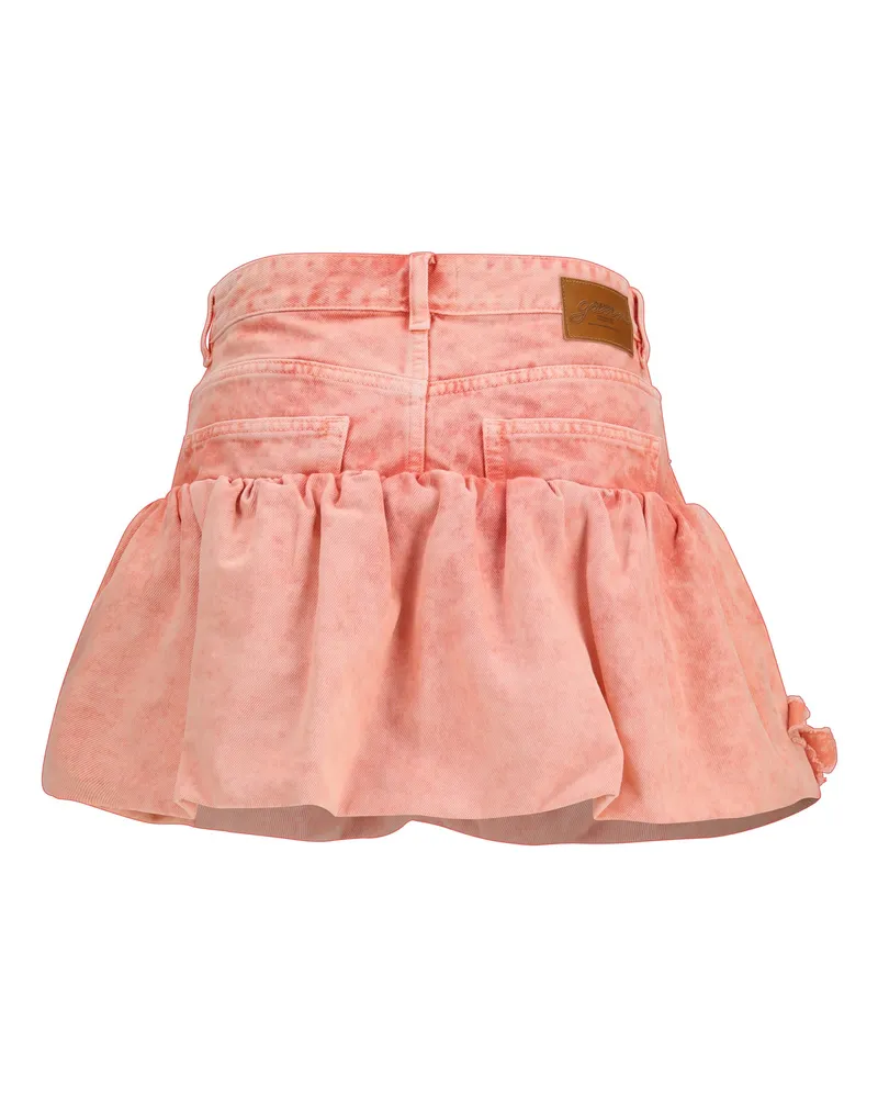 Ganni Appliqué Rose Denim Mini Skirt — Pink Pink