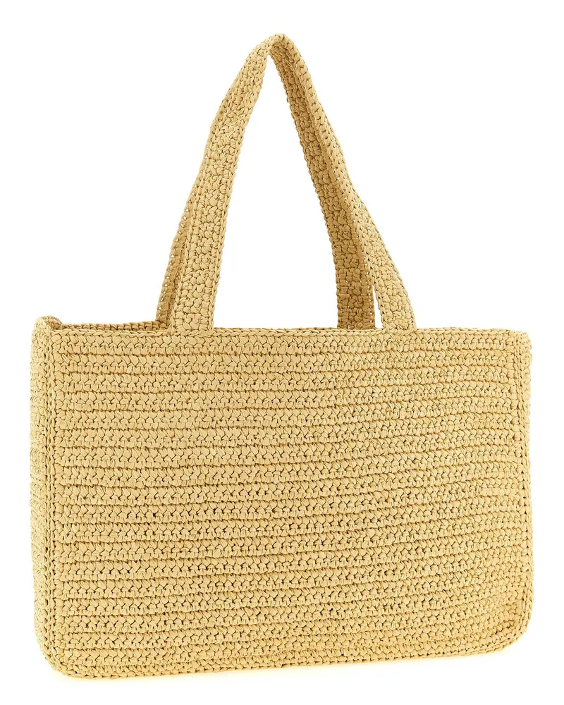 Valentino Garavani Crochet Raffia with Maxi VLogo Tote Bag — Beige Beige