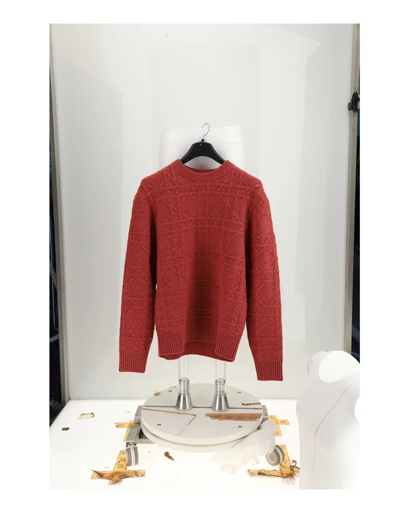 Dior Men Cashmere Sweater Cannage Brick (capra Hircus Red
