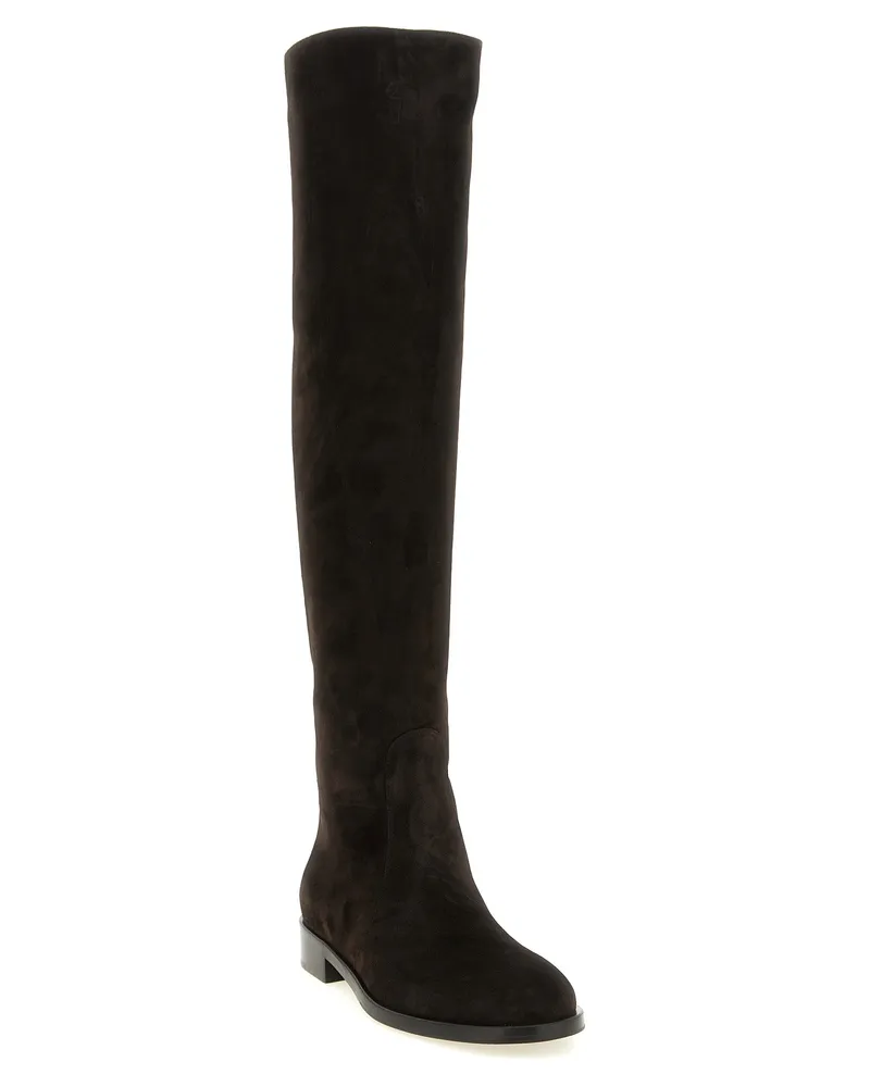 Gianvito Rossi Women's Brown Suede Leather Over The Knee Shoe Brown