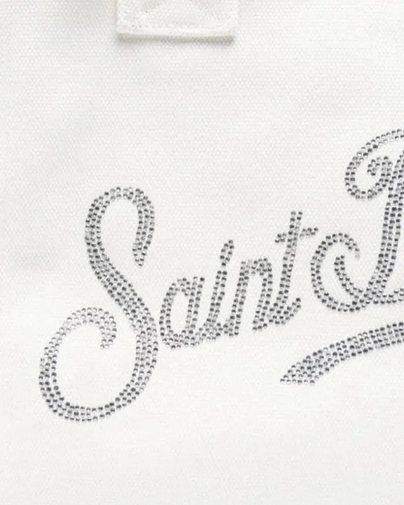 MC2 Saint Barth Women's Tote Bag Vanity White Rhinestone Cotton Handbags Hand White