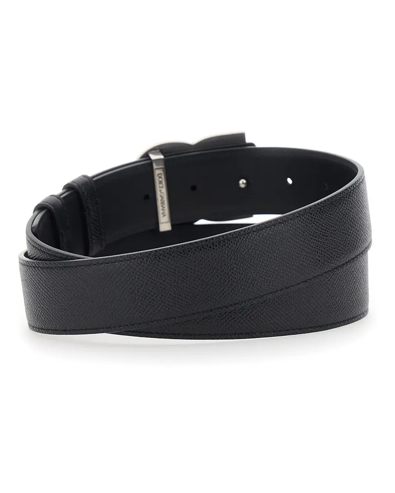 Dolce & Gabbana Men's Belt With Logo Buckle, Black Calfskin Leather Black