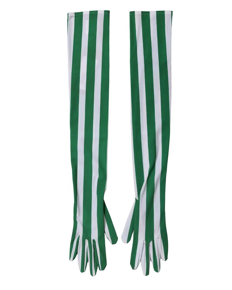 Dolce & Gabbana Green White Stripes Nylon Elbow Length Women Gloves Elastane Green