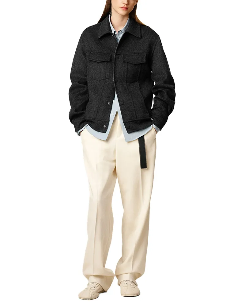 AMI Paris Water-Repellent Wool Trucker Jacket — Gray Gray