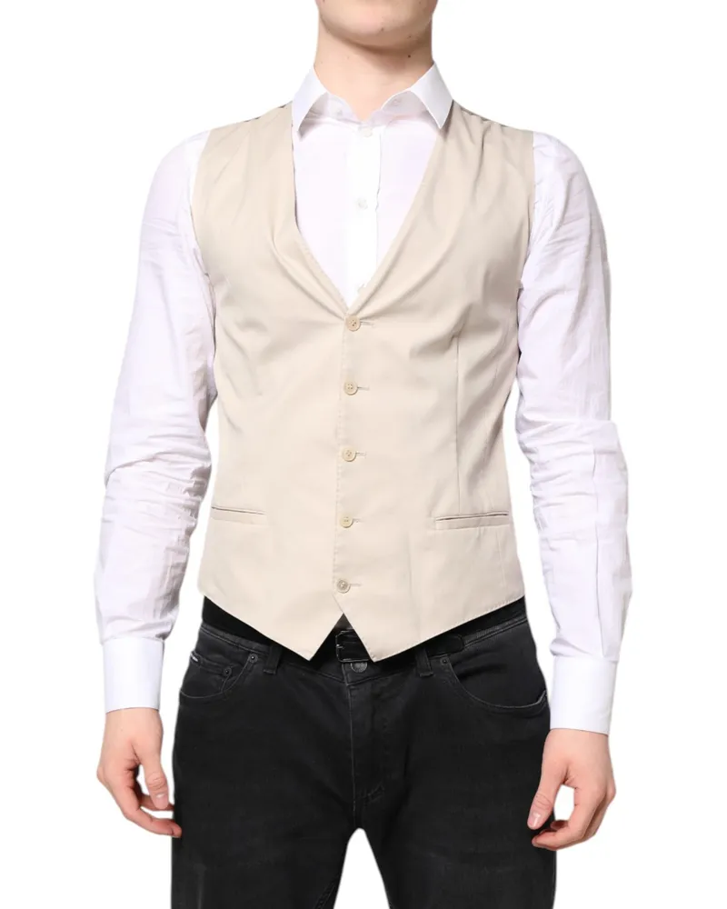 Dolce & Gabbana Beige Gray Dress Men Formal Waistcoat Vest Beige