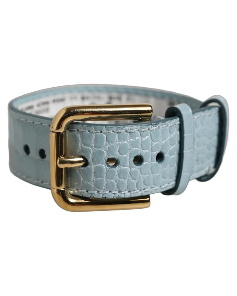 Dolce & Gabbana Women's Blue Embossed Leather Gold Buckle Belt Strap Bracelet Light Calf Blue