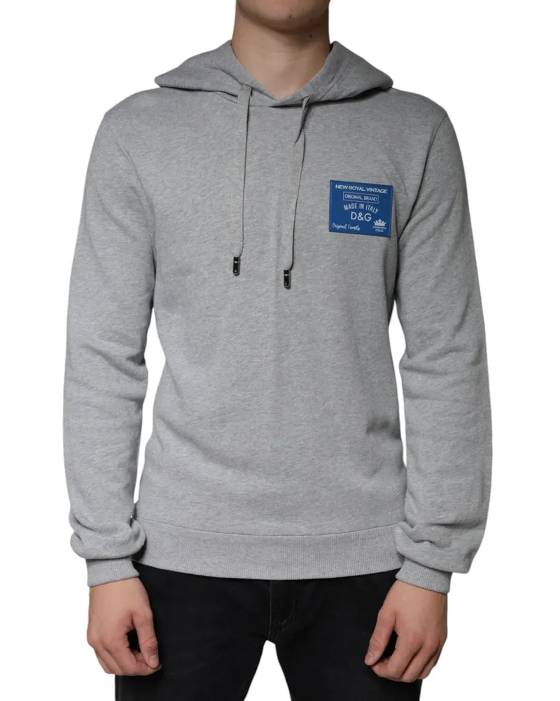 Dolce & Gabbana Men Gray Cotton Logo Hooded Sweatshirt Sweater Clothing Gray