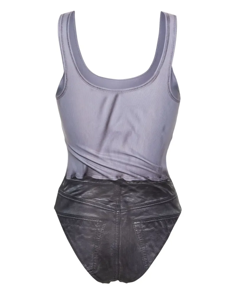 Acne Studios Printed Denim-Print Swimsuit — Grey Grey