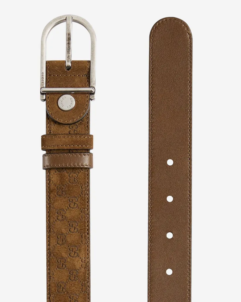 Gucci Men's Reversible Belt With Rounded Buckle Brown Leather Brown