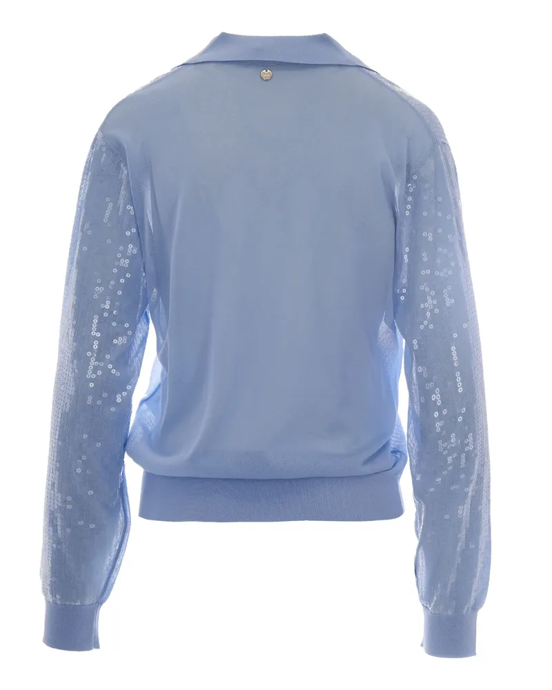 Liu Jo Women's Sequin Knit Top Blue Bell Viscose Polyamide Tops Blue