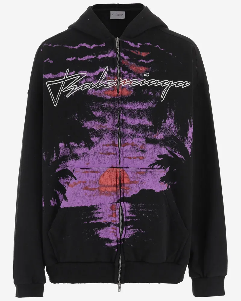 Balenciaga Women Cotton Hoodie With Logo — Black Top Black