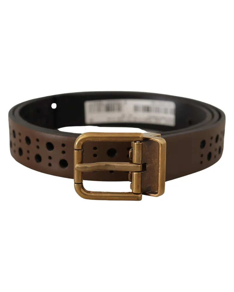 Dolce & Gabbana Perforated Leather Belt — Brown Brown