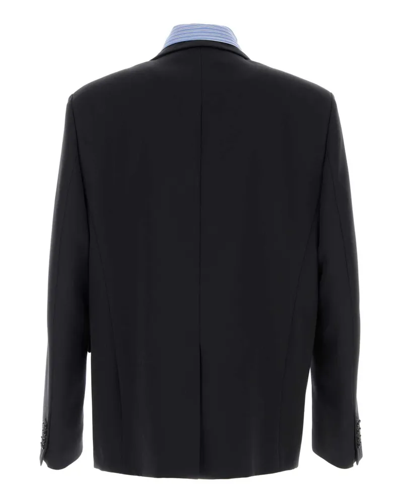 Balenciaga Wool Single-Button Blazer — Navy Navy