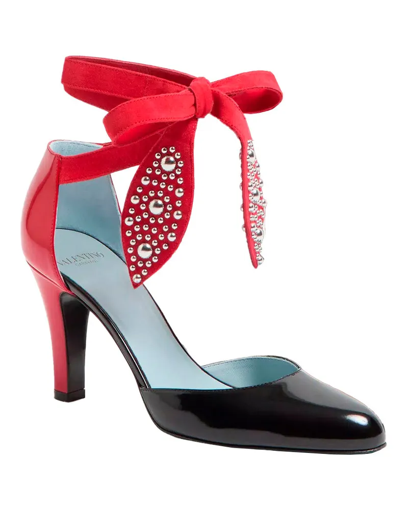 Valentino Garavani Studded Velvet Bow Ankle Strap Pump — Black Black