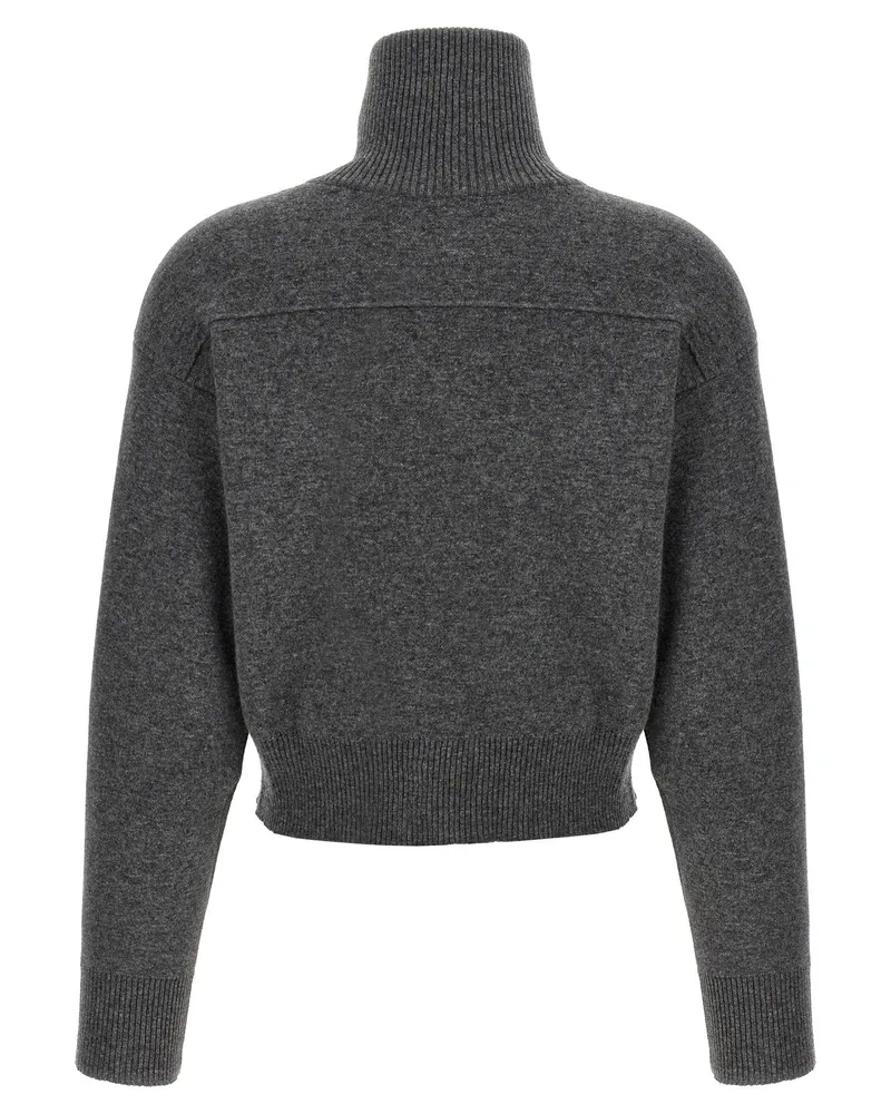 Brunello Cucinelli Wool Zip-Front Crop Cardigan — Charcoal Charcoal