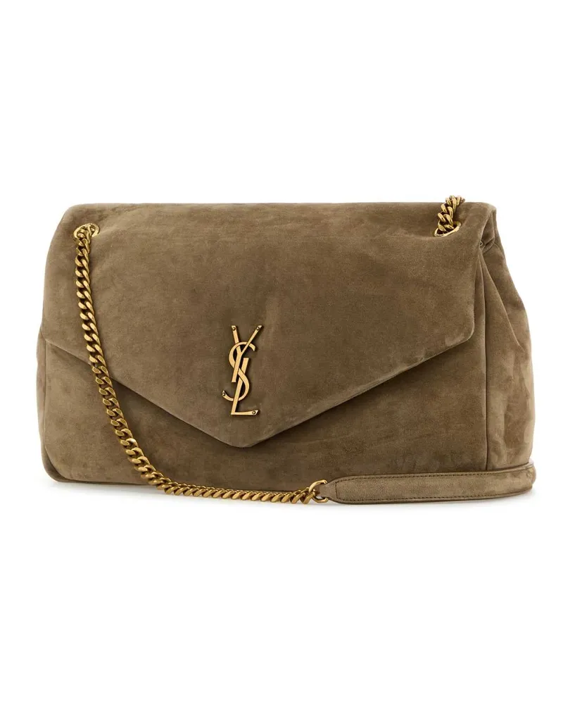 Saint Laurent Women's Dove Grey Suede Leather Large Calypso Shoulder Bag Dry Grain Borse A Tracolla Brown