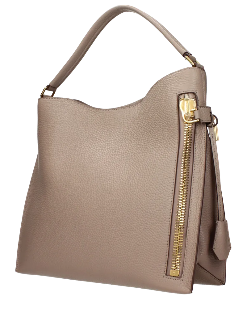 Tom Ford Leather Shoulder Bag — Beige Beige