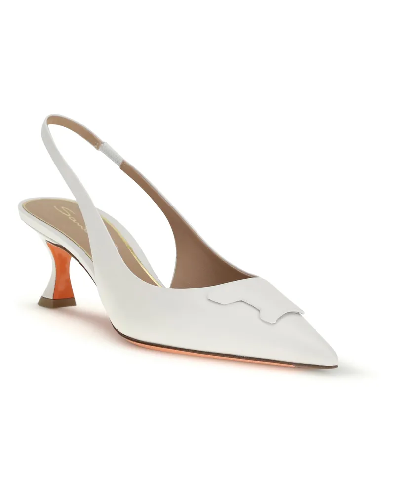 Santoni Women's Taylor Slingback Pumps White Calf Leather Bos Taurus High Heel Shoes White