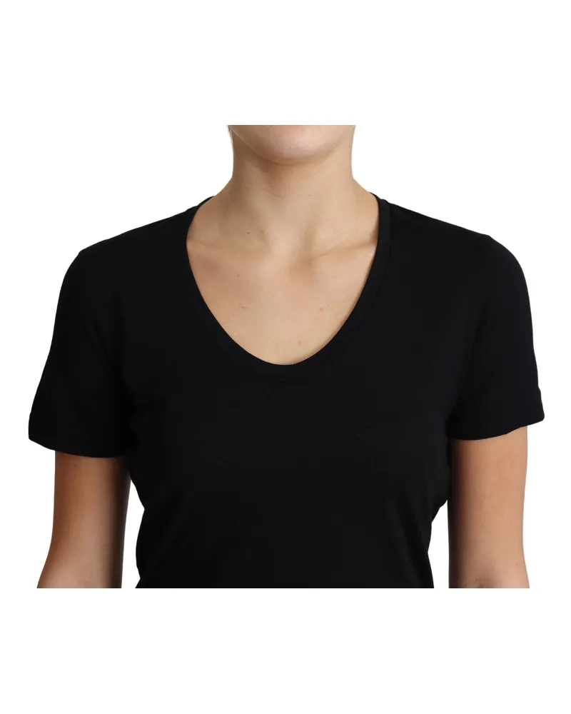 Dolce & Gabbana Women Black Wool Round Neck Short Sleeves T-Shirt Black