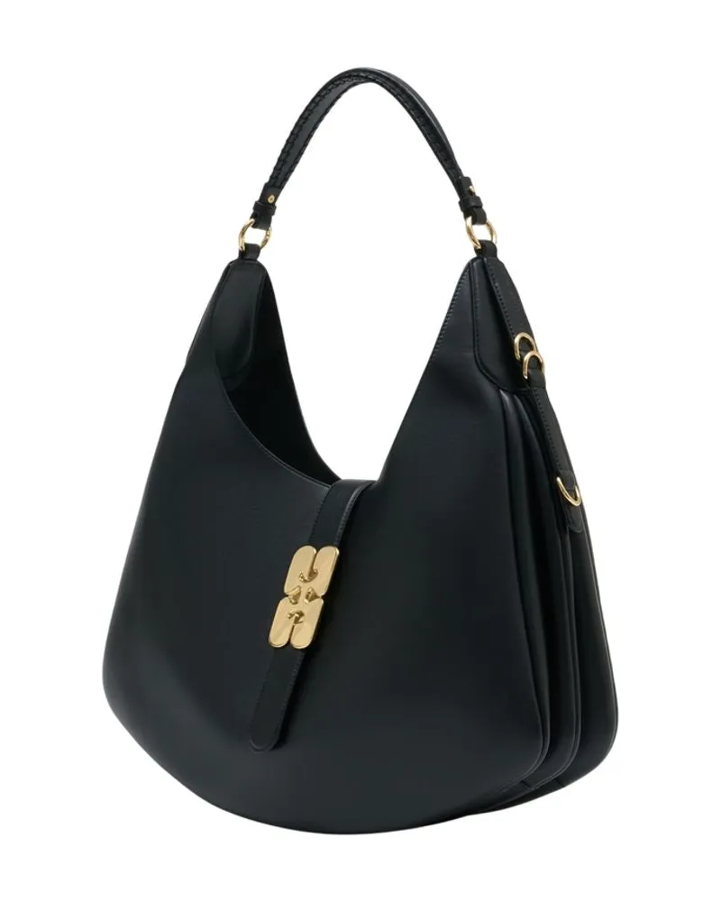 Ganni Women's Kat Large Gold Shopper Bag -  Leather Black Calfskin Totes-Shopping-Bags Black