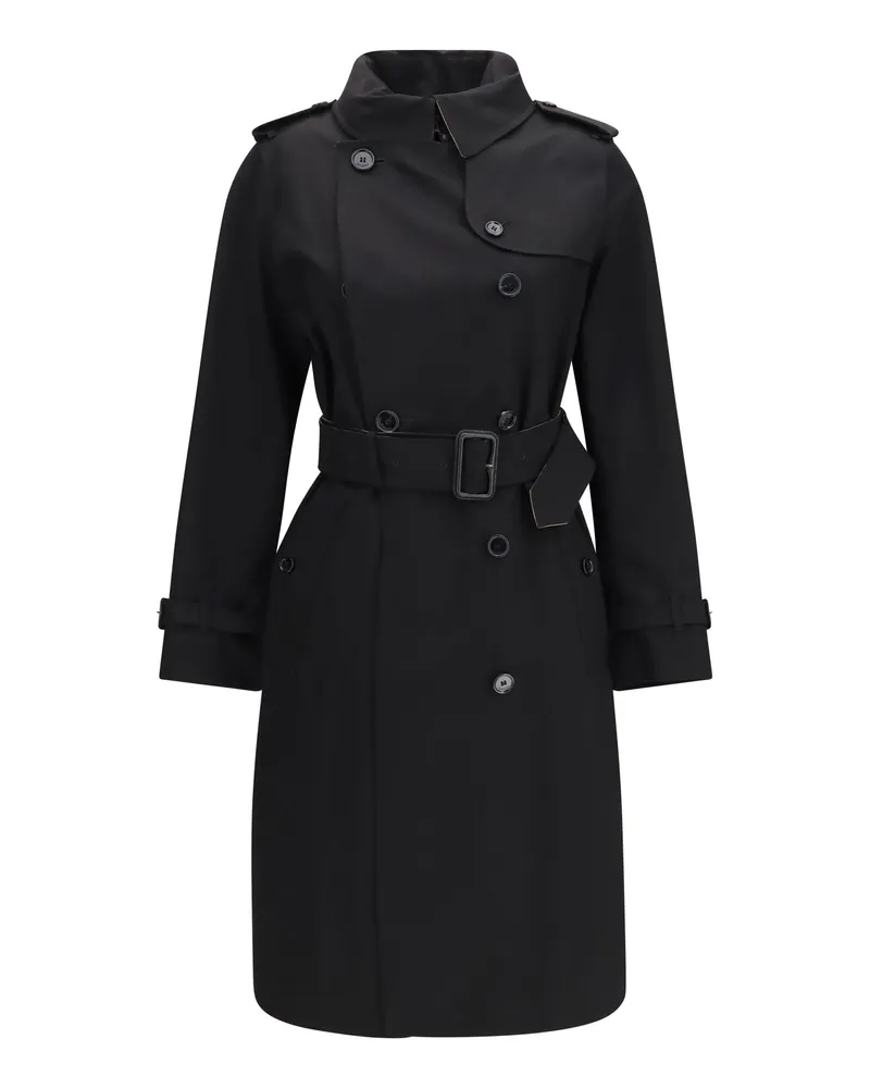 Burberry Women's Trench Coat With Check Collar Black Gabardine Cotton & Raincoats Black