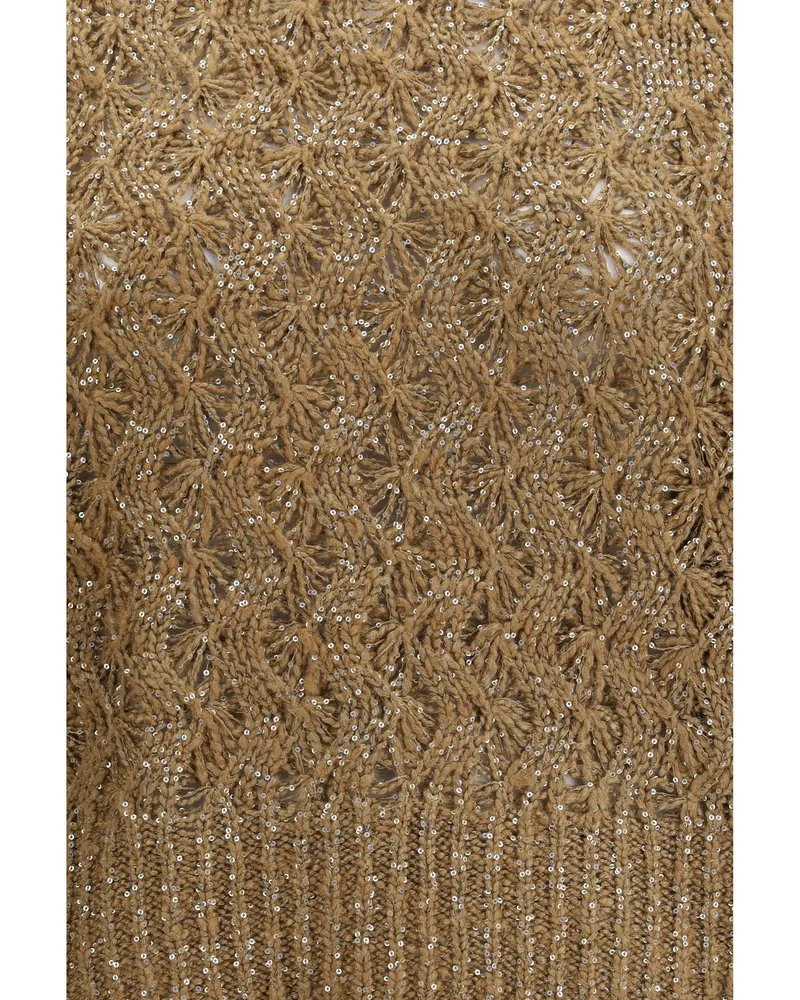 Brunello Cucinelli Women's Open-Knit Sweater Sesame-Camel Silk Sesame/camel Beige