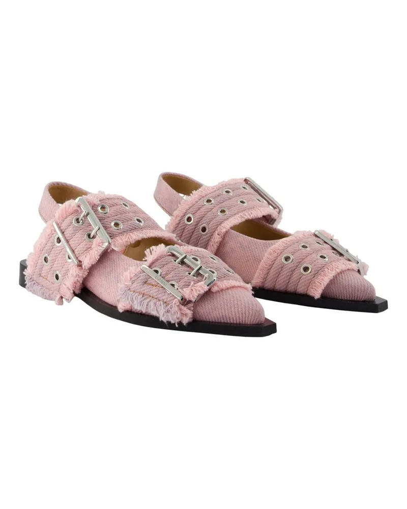 Ganni Women's Ballerinas Feminine Buckle Fringed -  Synthetic Pink Shoes Flat-Shoes Pink