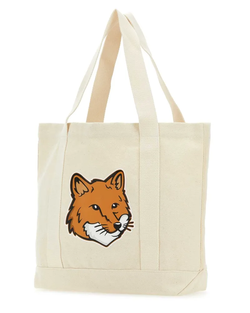 Kitsuné Women's Ivory Canvas Fox Head Shopping Bag Ecru Exterior = Cotton Borse A Mano Beige