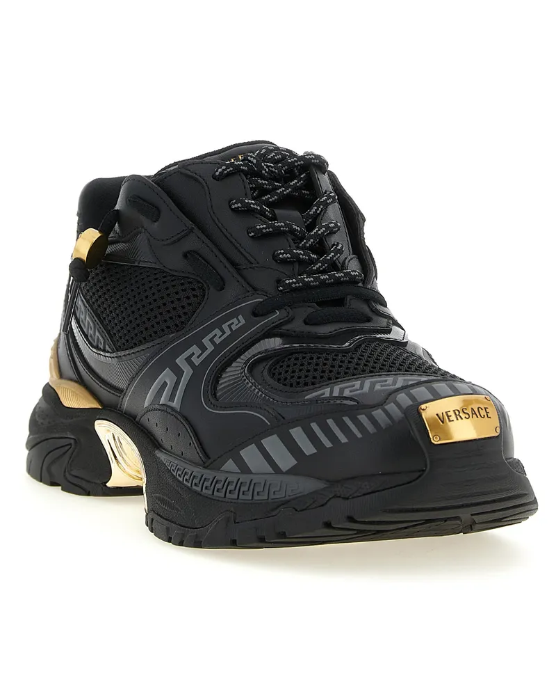 Versace Greek-Motif Calfskin Sneaker — Black Black
