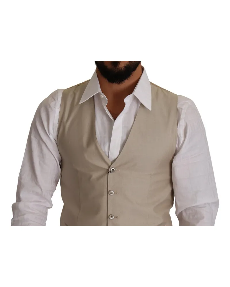 Dolce & Gabbana Men's Beige Cotton Silk Slim Fit Waistcoat Vest Clothing Beige