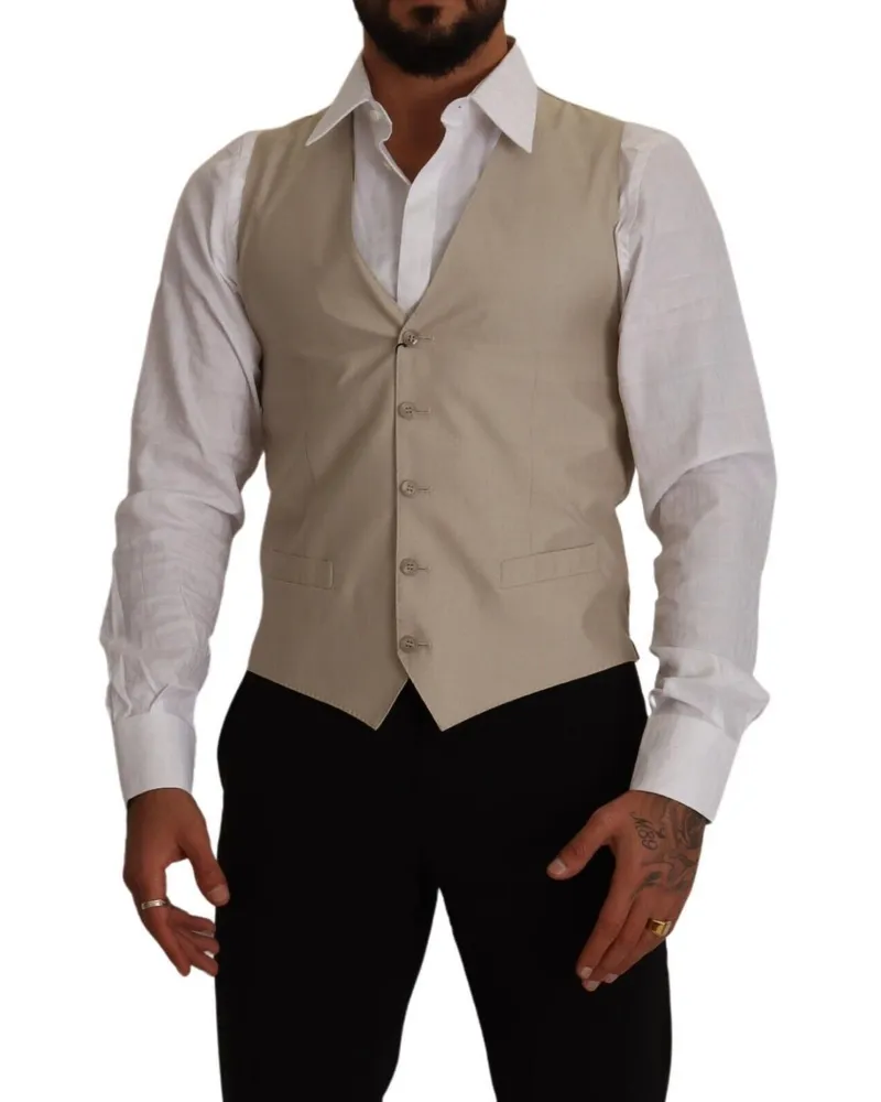 Dolce & Gabbana Cotton Silk Formal Vest — Beige Beige