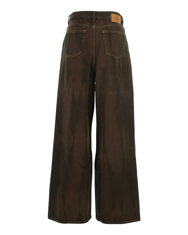 Ganni Women's Brown Tie-Dye Patterned Jeans Organic Cotton Brown