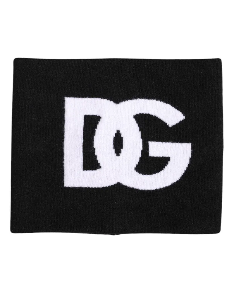 Dolce & Gabbana Men's Black White Logo Print Knitted Neck Warmer Scarf And Virgin Wool Nylon Elastane Black