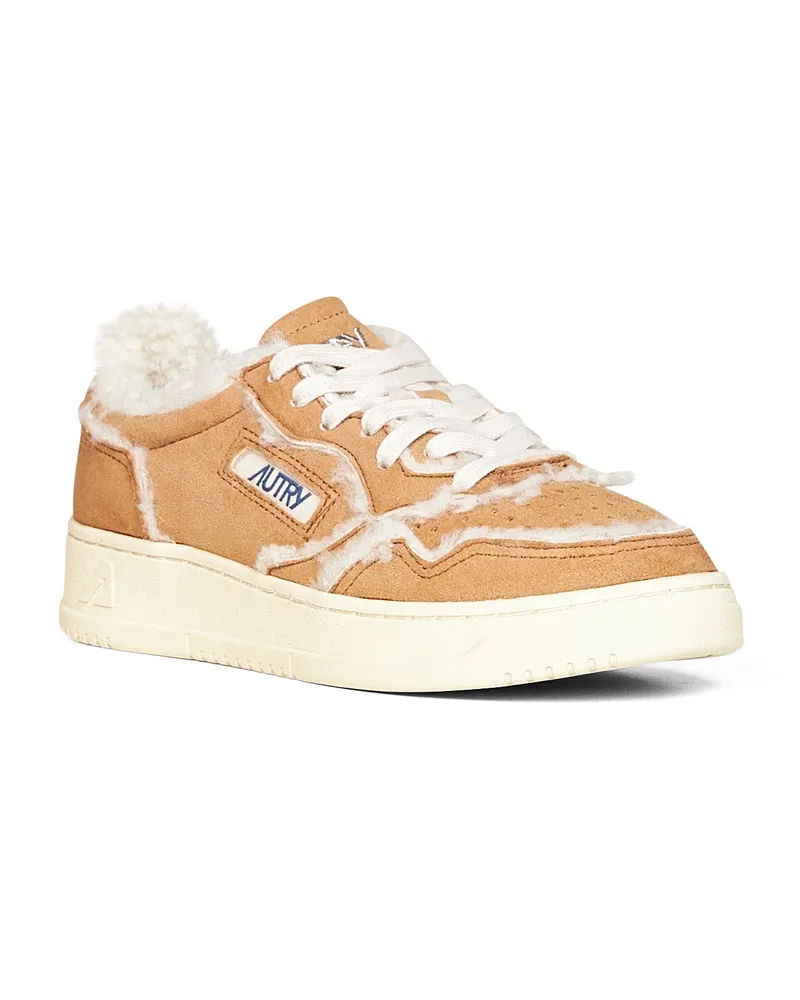 AUTRY Women's Sneakers Medalist Low Cognac Suede Brown Sheep Trainers Brown