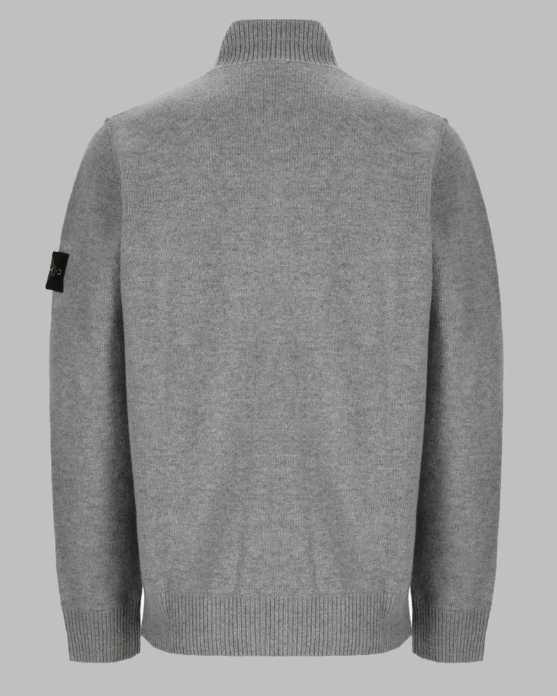 Stone Island Virgin Wool Blend Buttoned Sweater — Gray 