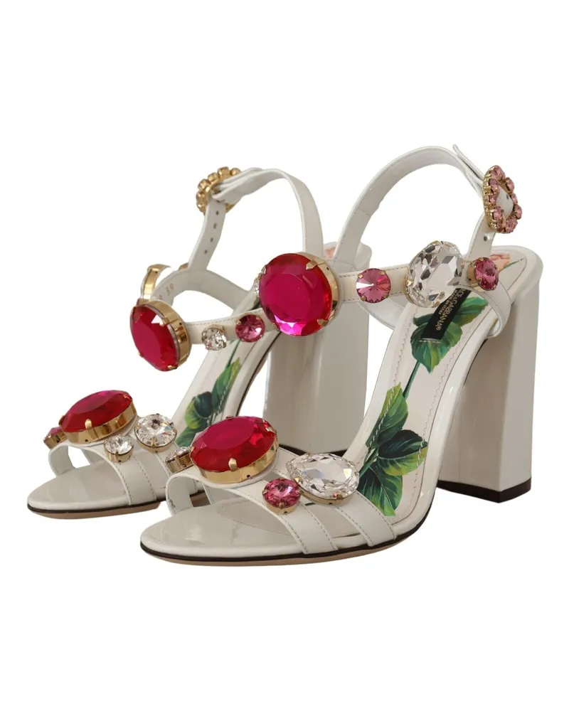 Dolce & Gabbana Women's White Leather Crystal Keira Heels Sandals Shoes White